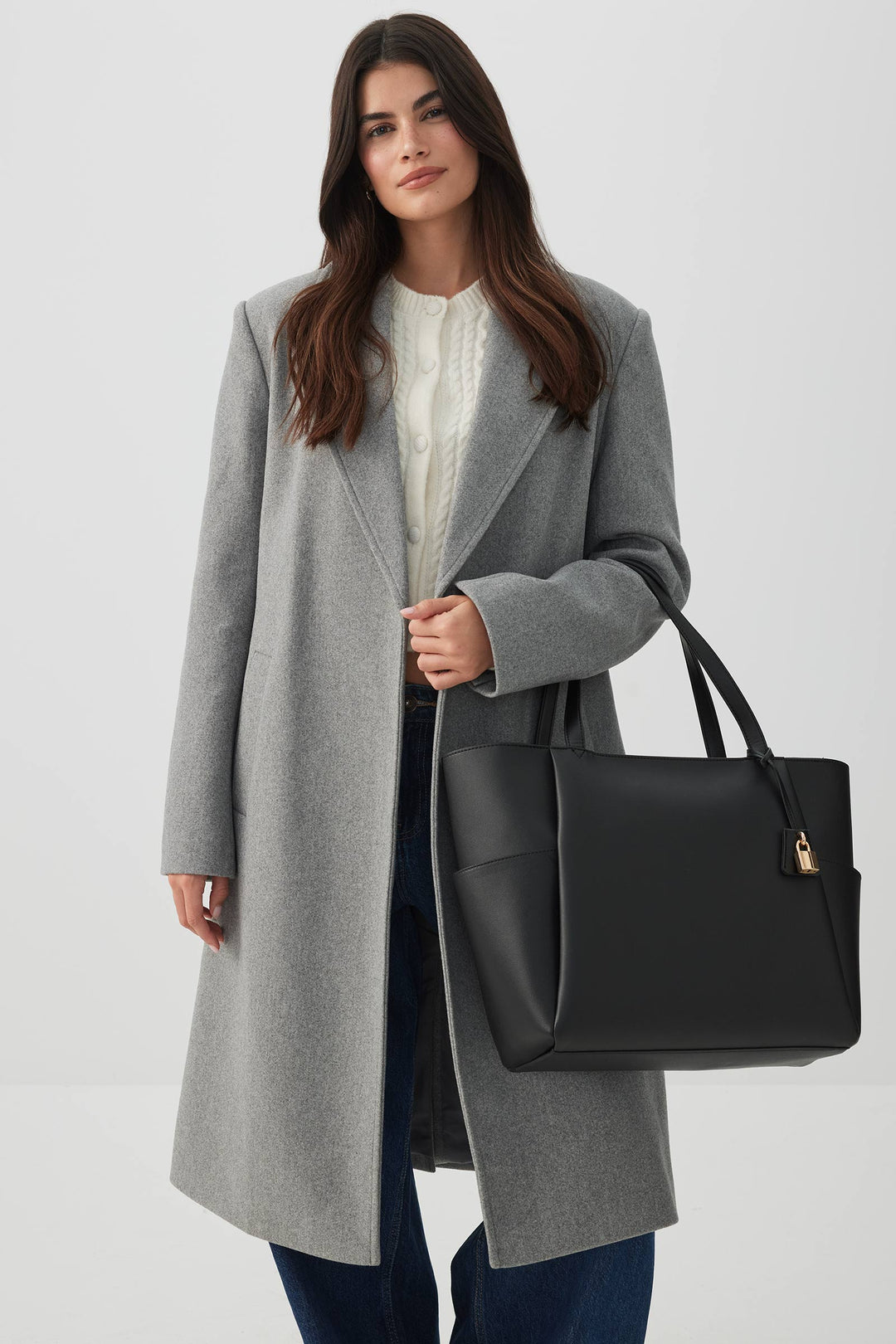 Faux Leather Tote Bag with Padlock Charm