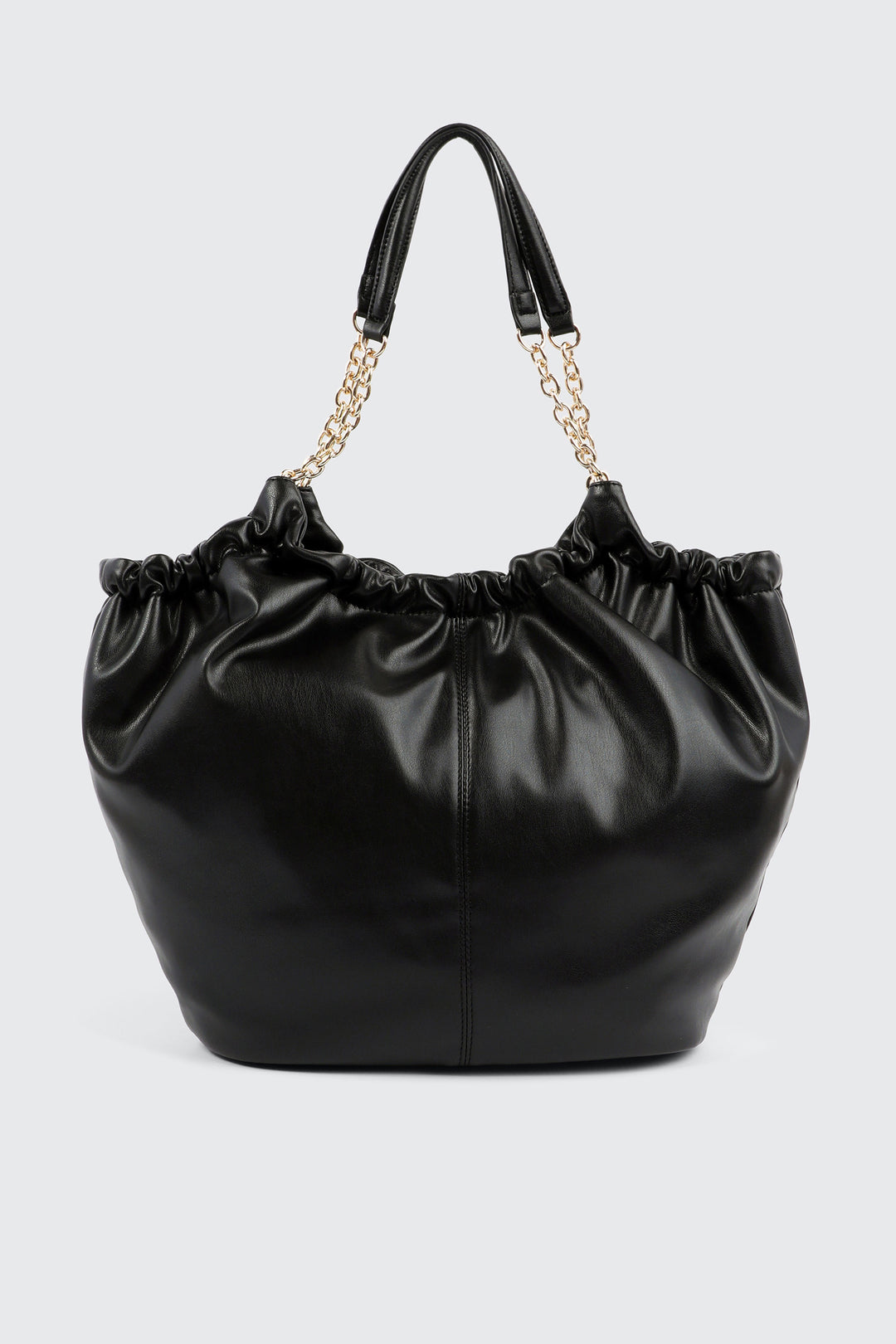 Ruched Tote Bag with Chain Straps