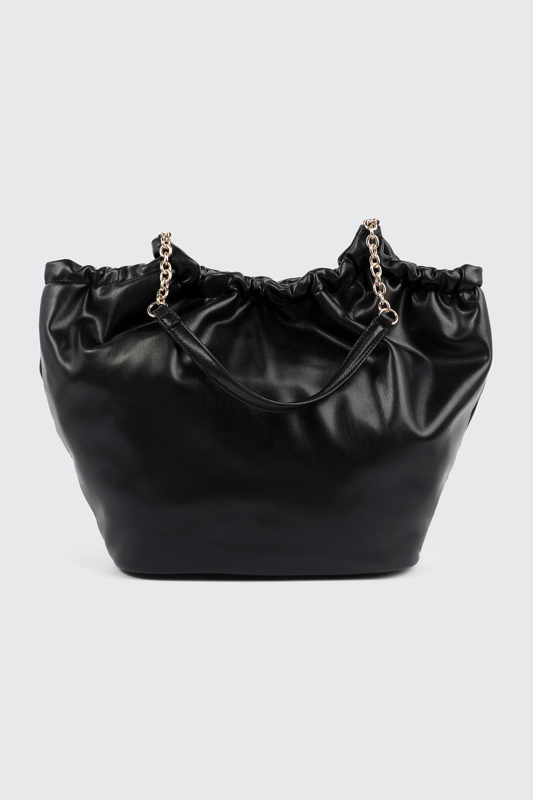 Ruched Tote Bag with Chain Straps