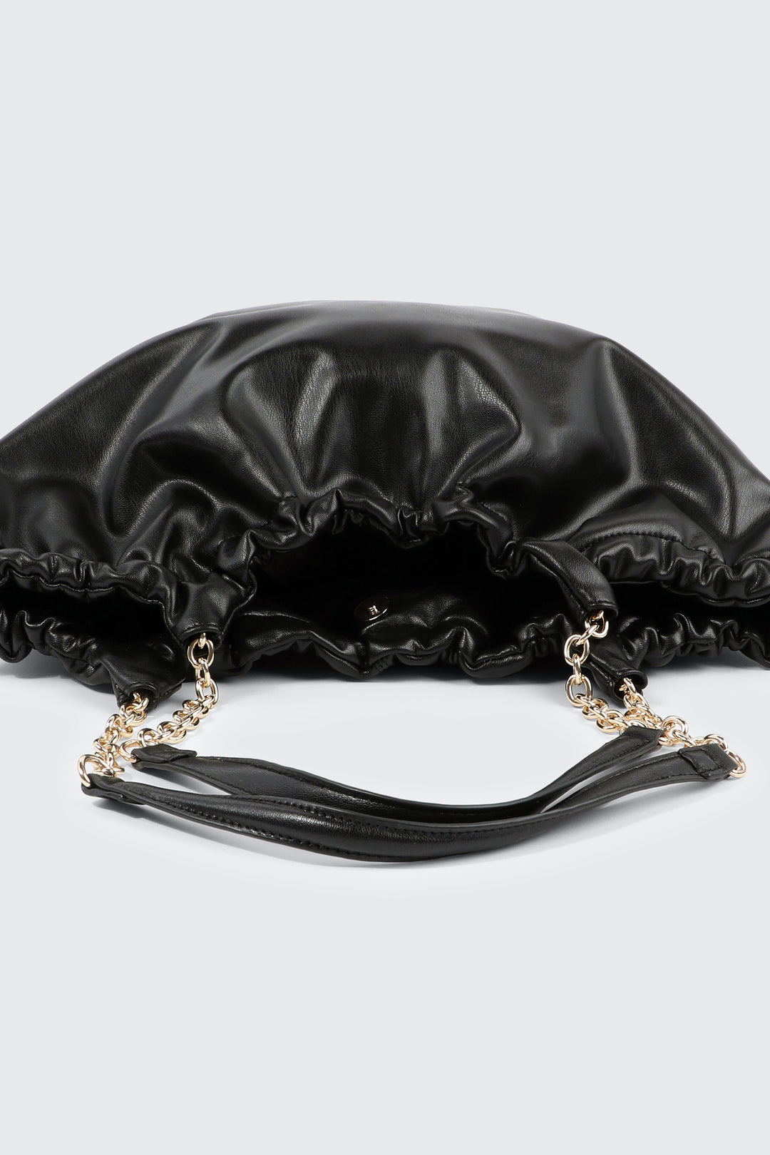 Ruched Tote Bag with Chain Straps