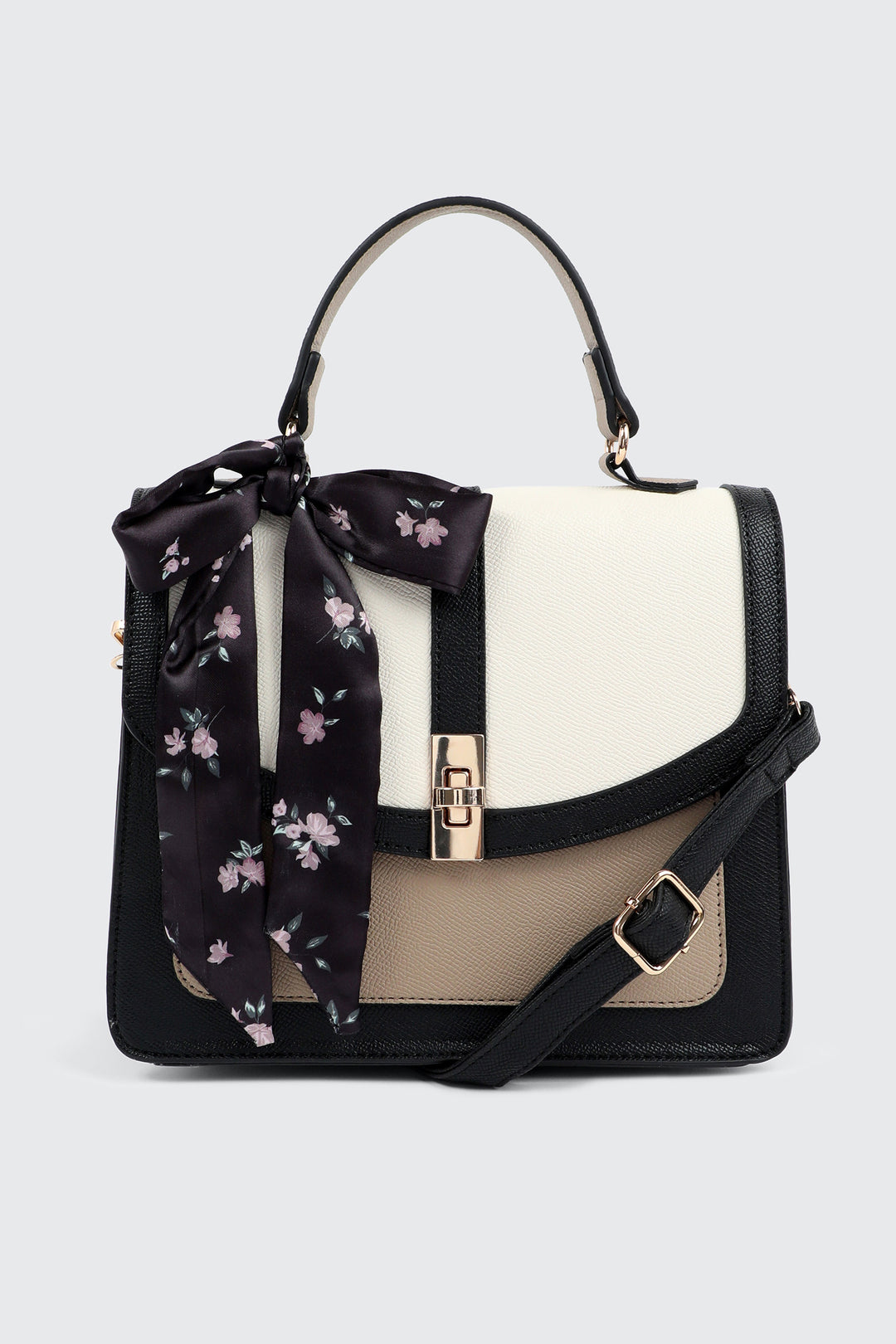 Top Handle Square Bag with Scarf Detail