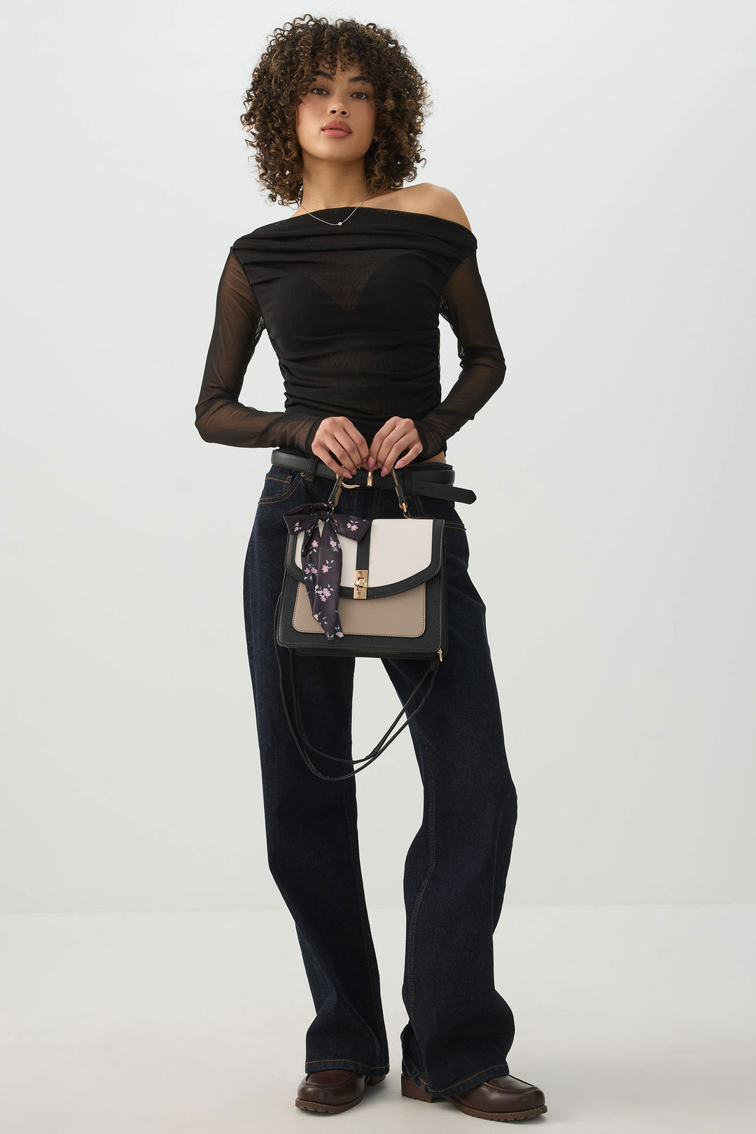 Top Handle Square Bag with Scarf Detail