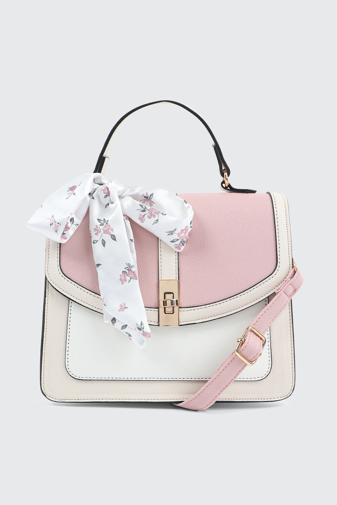 Top Handle Square Bag with Scarf Detail