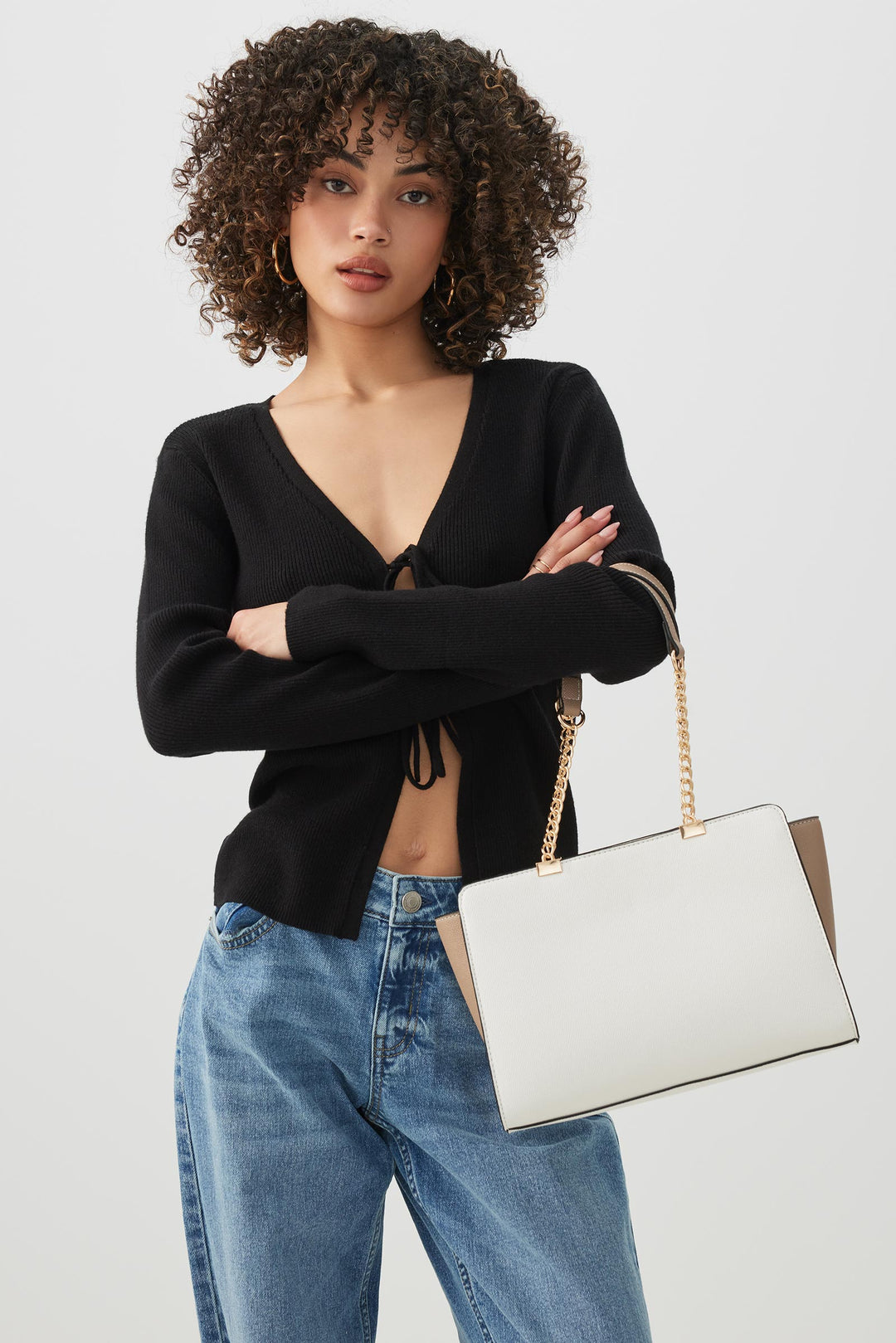 Faux Leather Tote Bag with Chain Straps