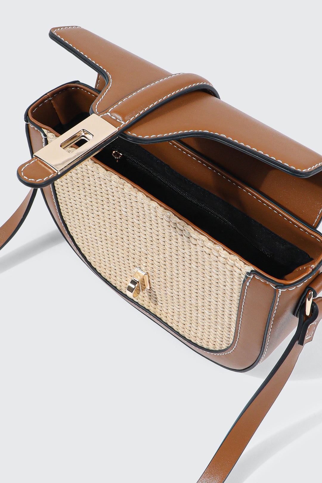 Woven Panel Saddle Crossbody Bag