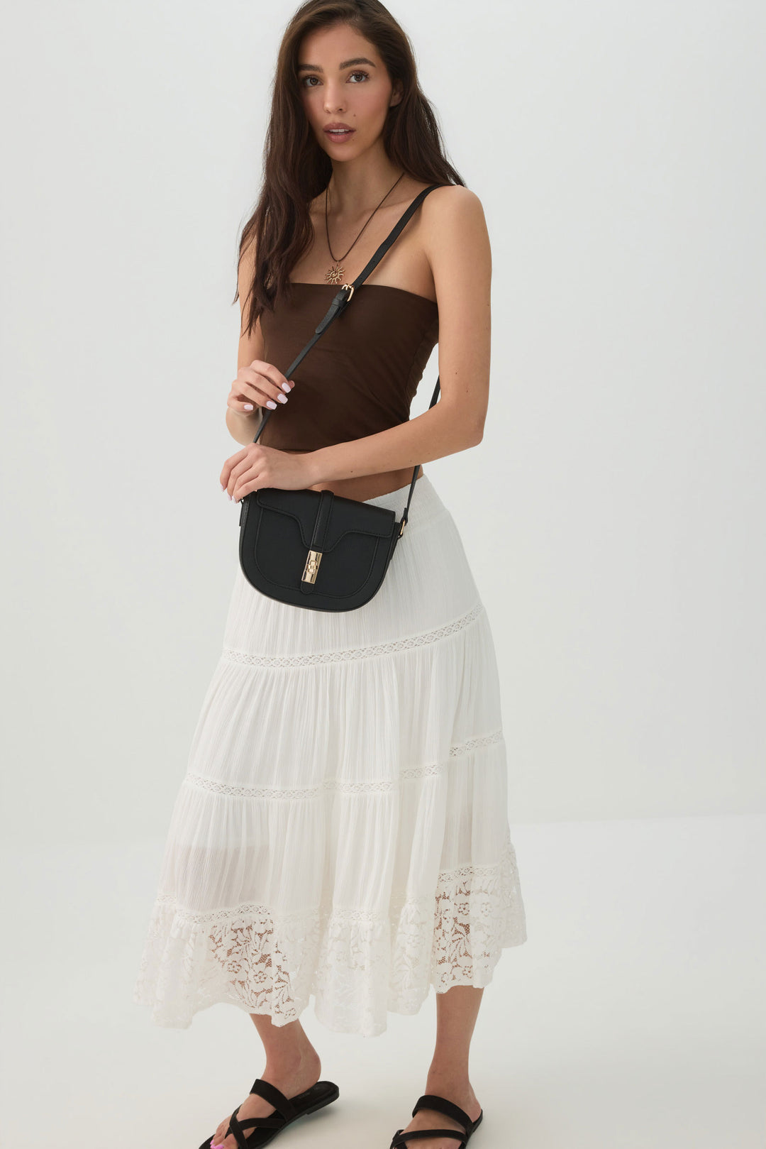 Woven Panel Saddle Crossbody Bag