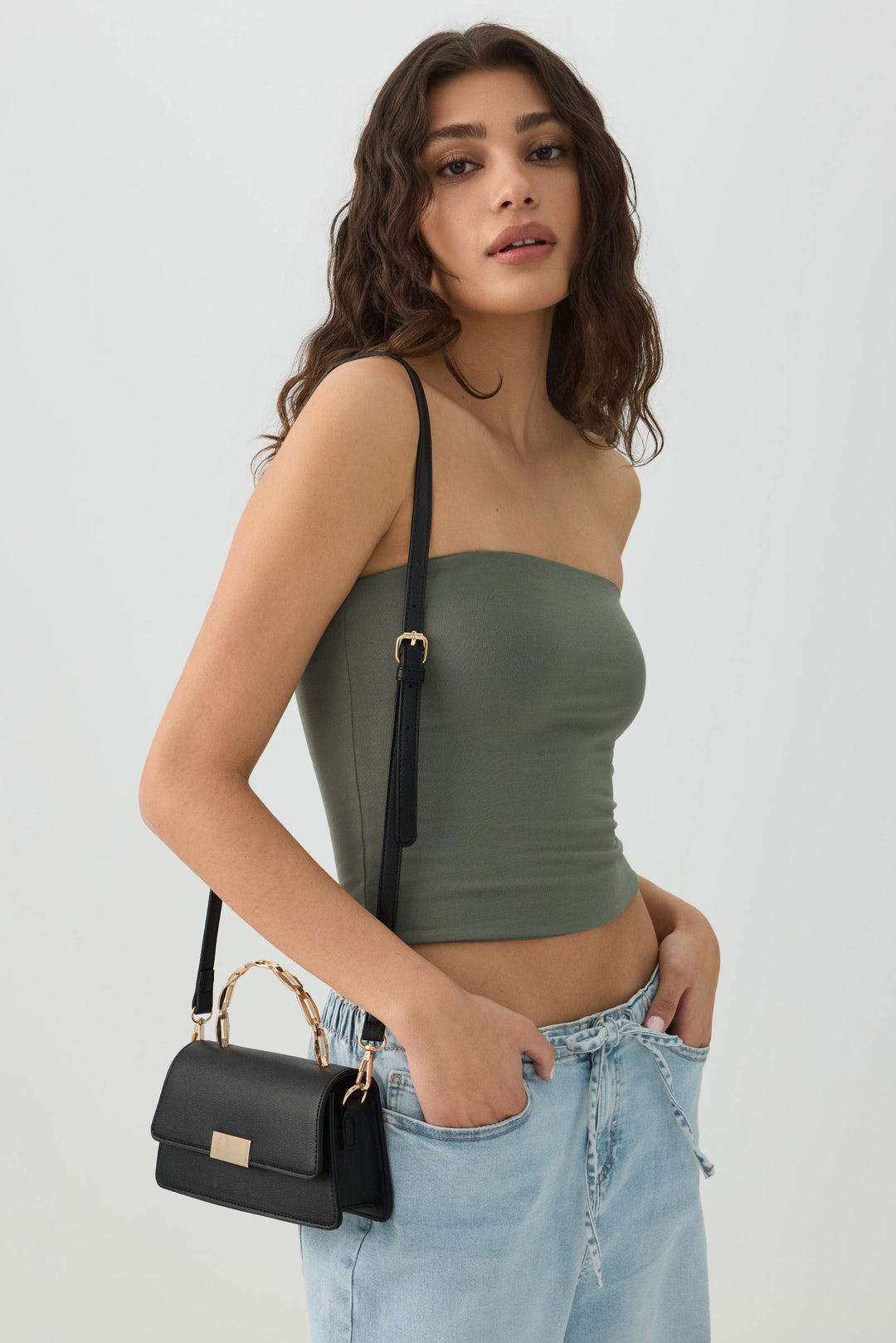 Faux Leather Evening bag with Metal Handle