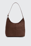 Faux Suede Shoulder Bag with Buckle Detail