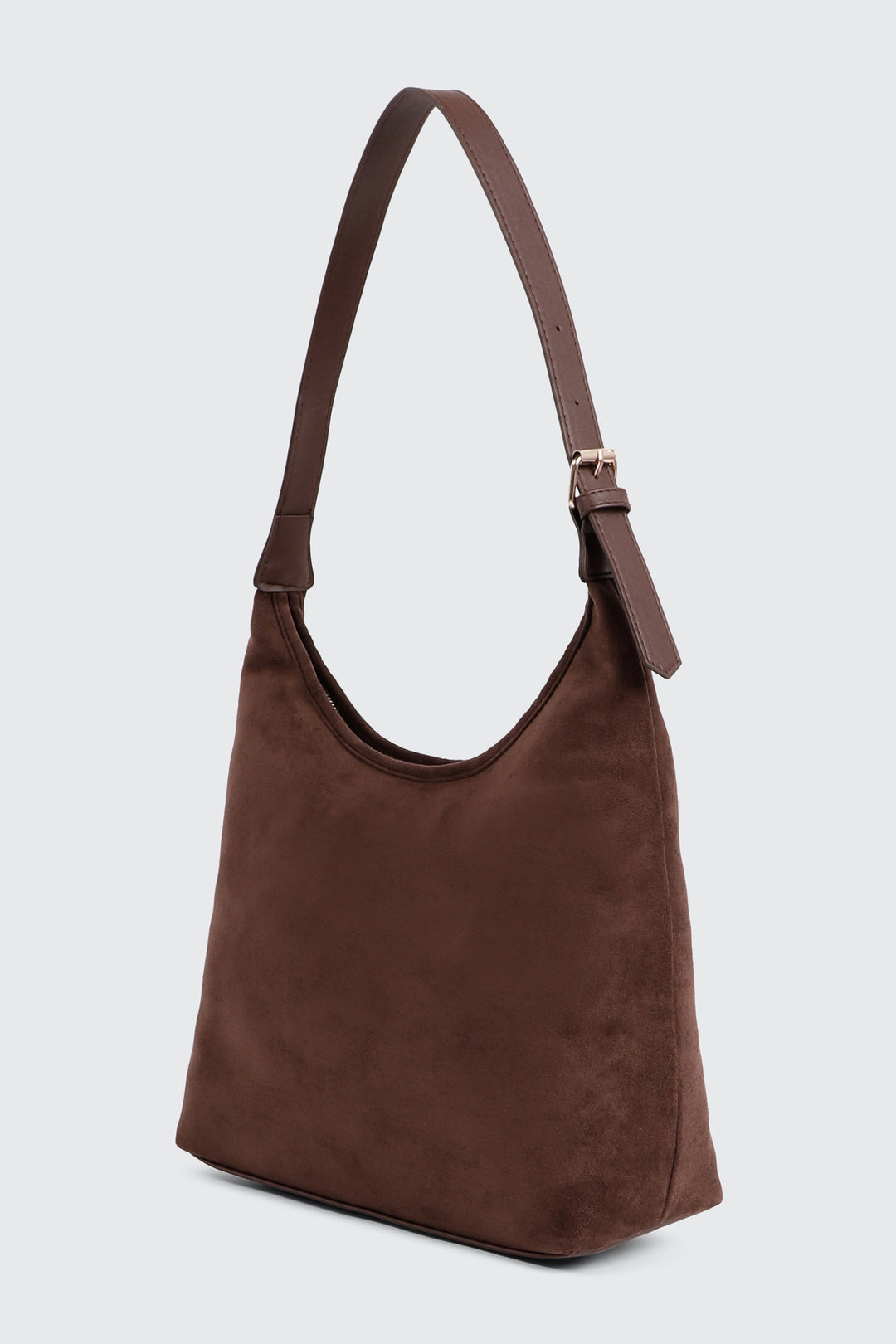 Faux Suede Shoulder Bag with Buckle Detail