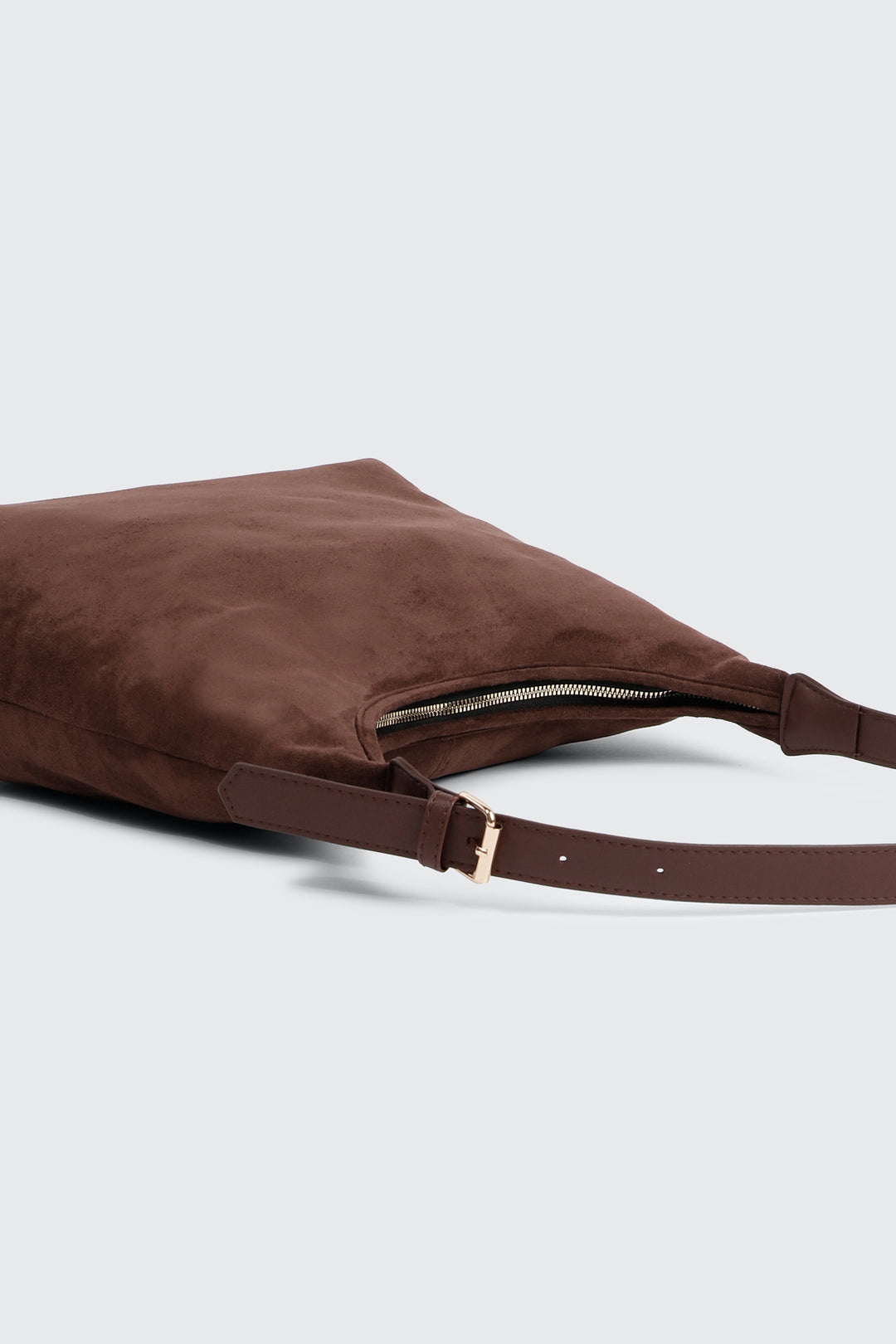 Faux Suede Shoulder Bag with Buckle Detail