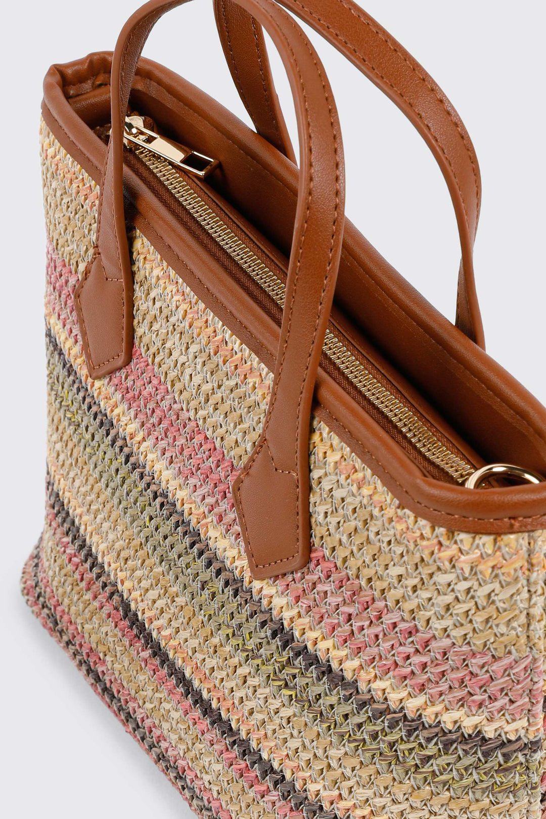 Striped Straw Weave Tote