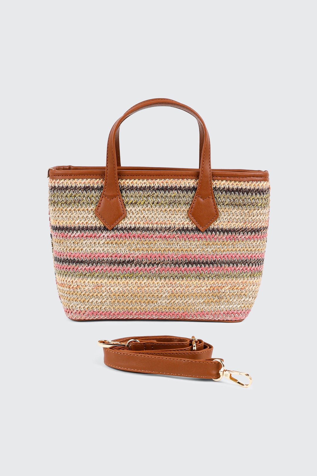 Striped Straw Weave Tote