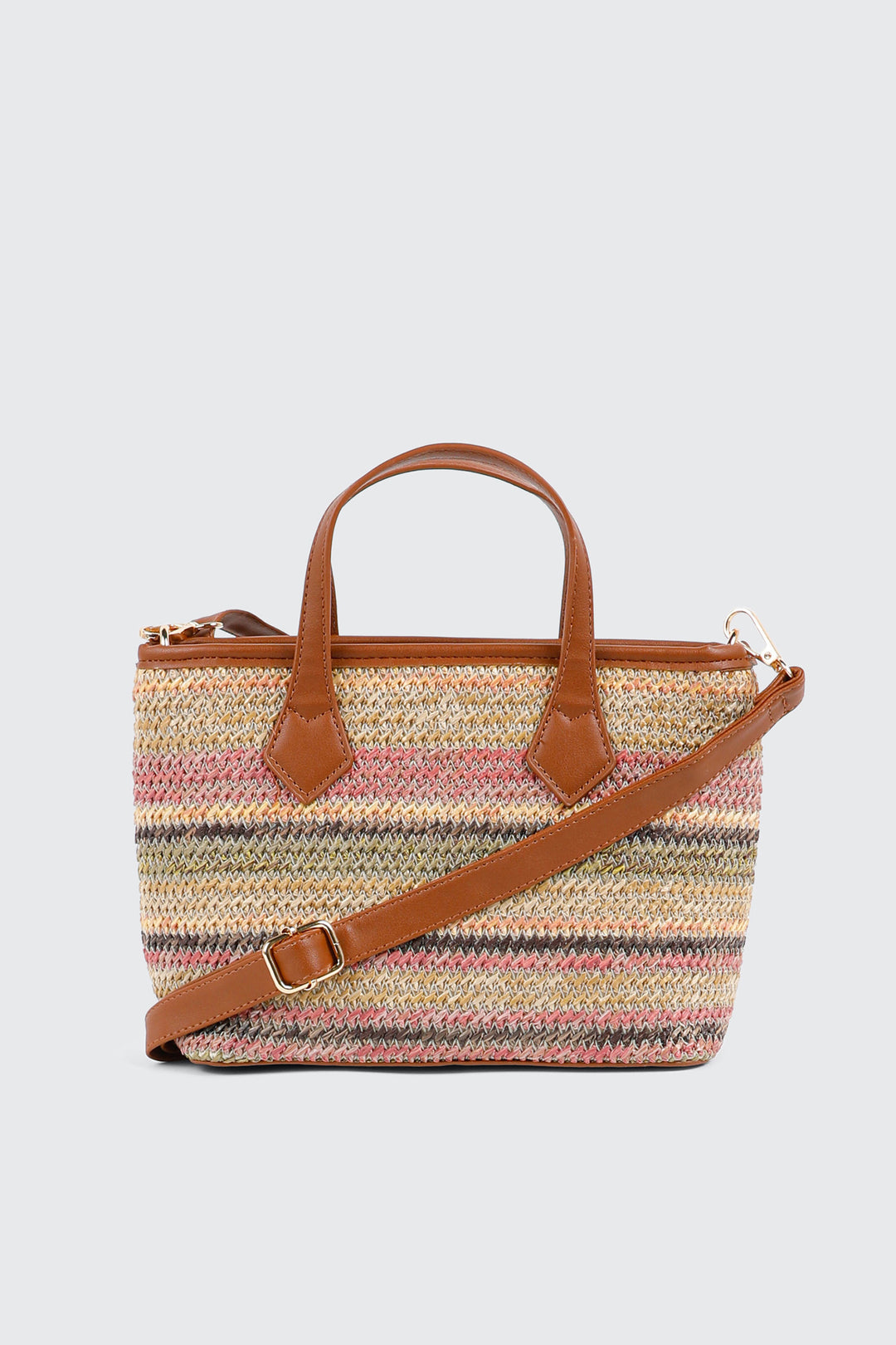 Striped Straw Weave Tote
