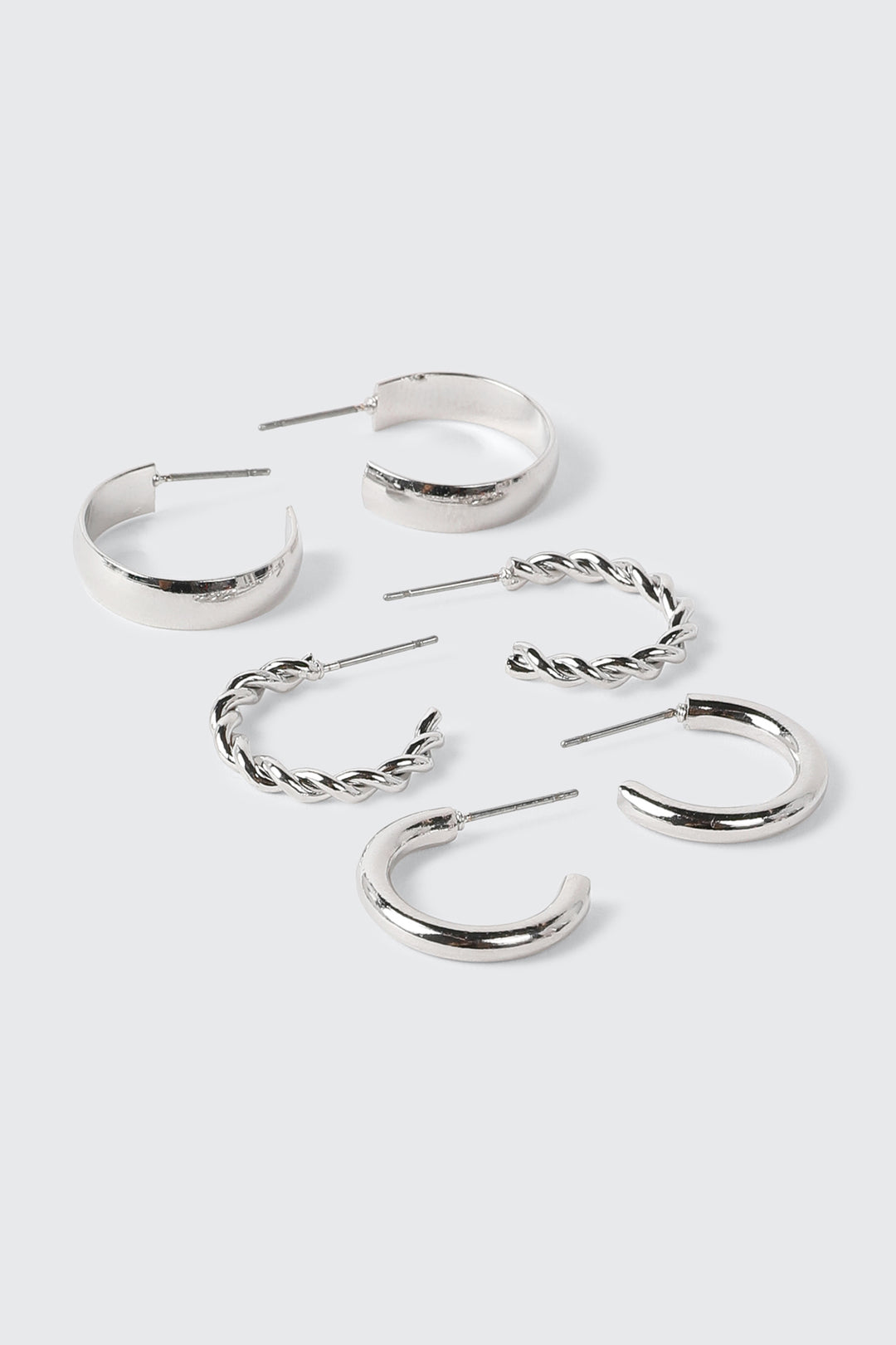 3-Pack 14K White Gold Plated Hoop Earrings