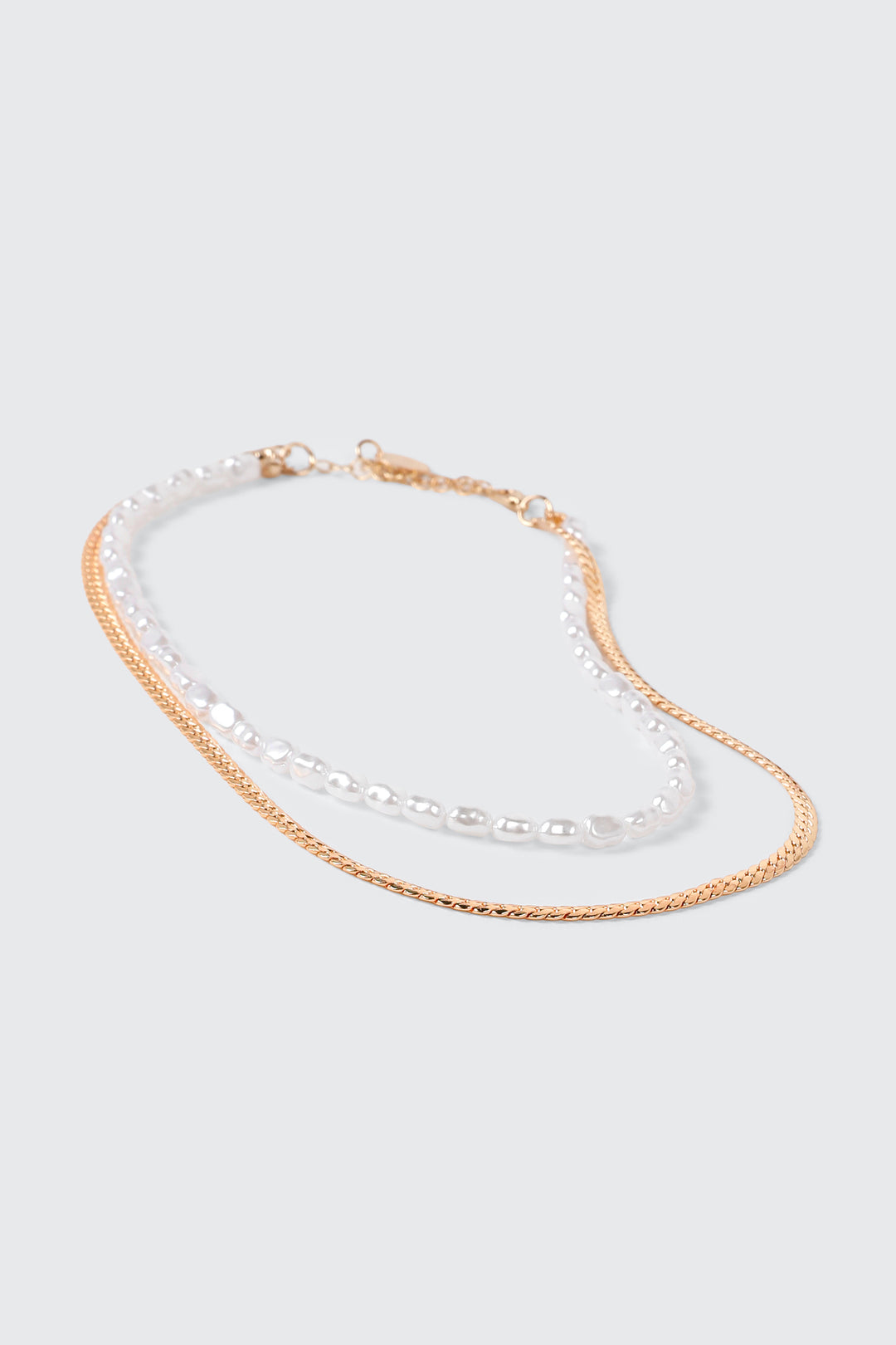 Layered Faux Pearl Chain Necklace