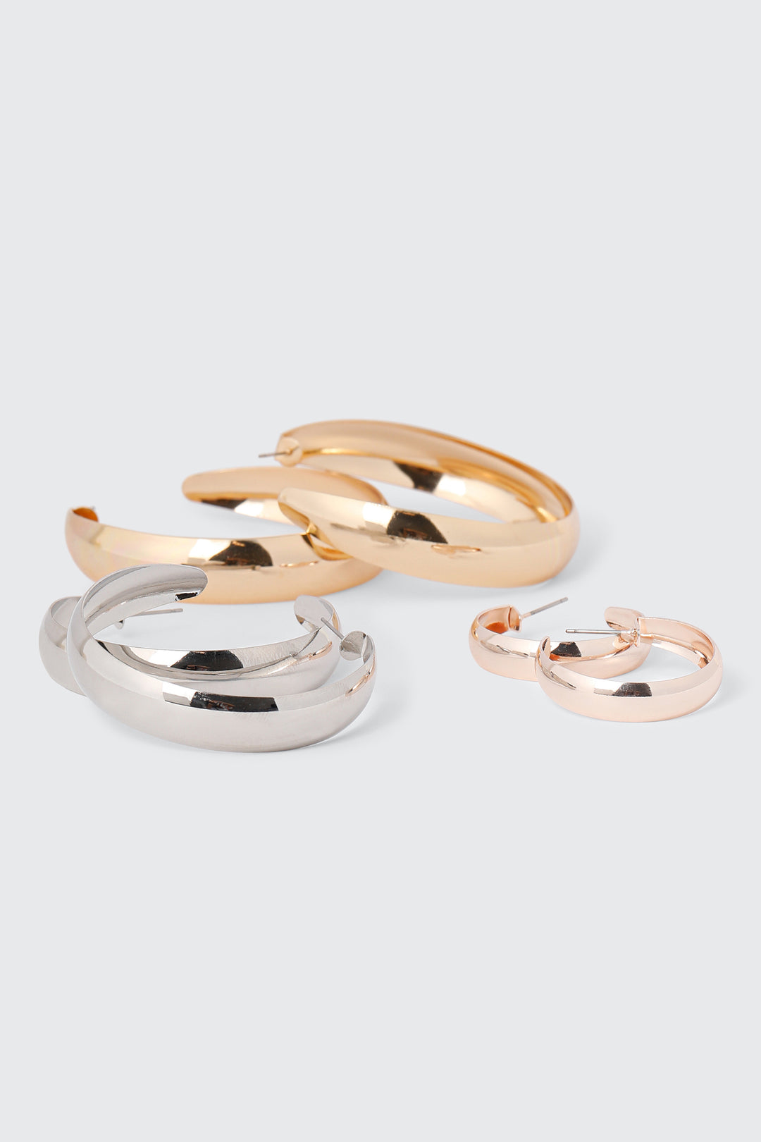 3-Pair Wide Hoop Earrings Set