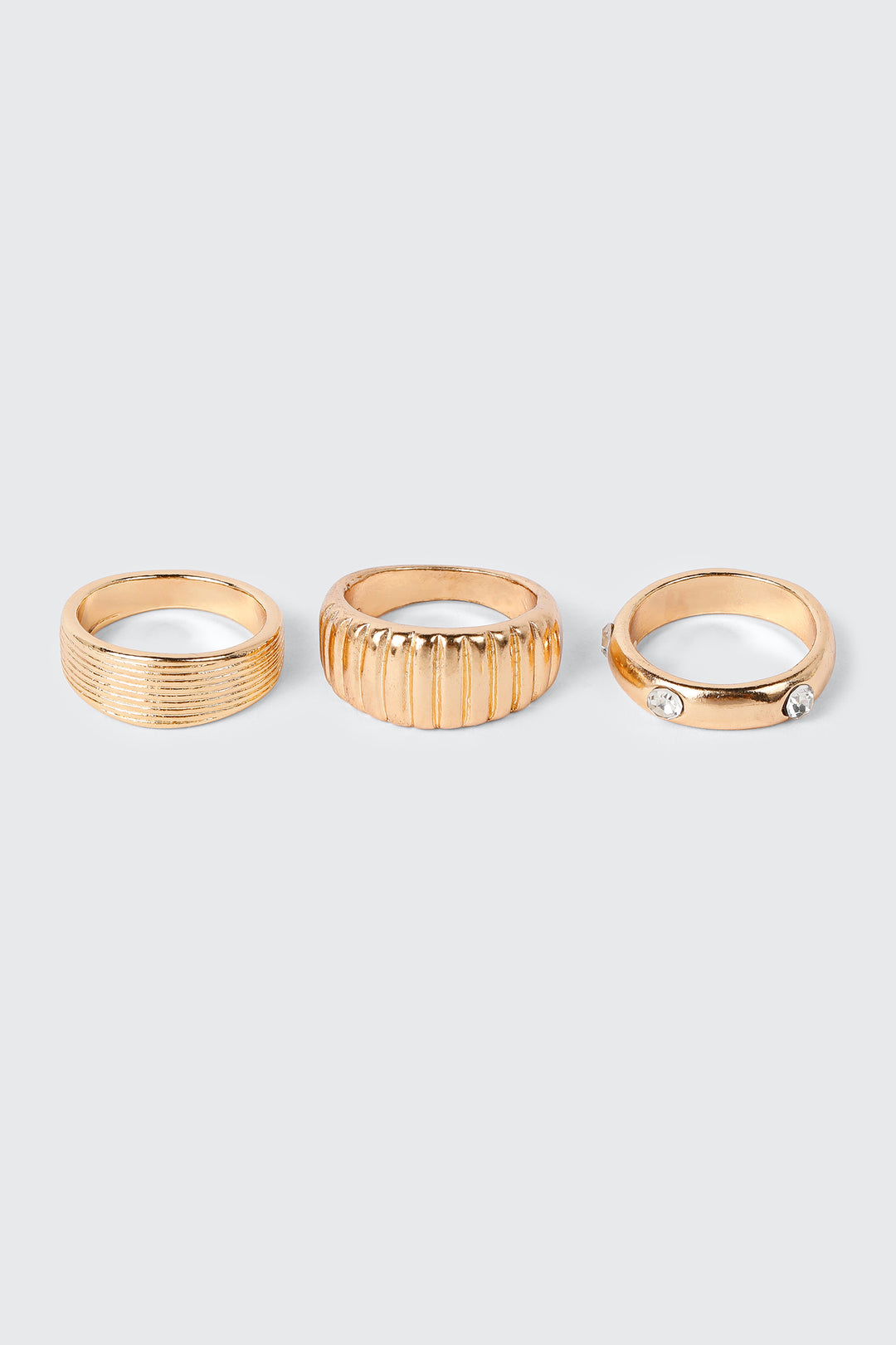 3-Pack Rivet and Stone Accent Rings