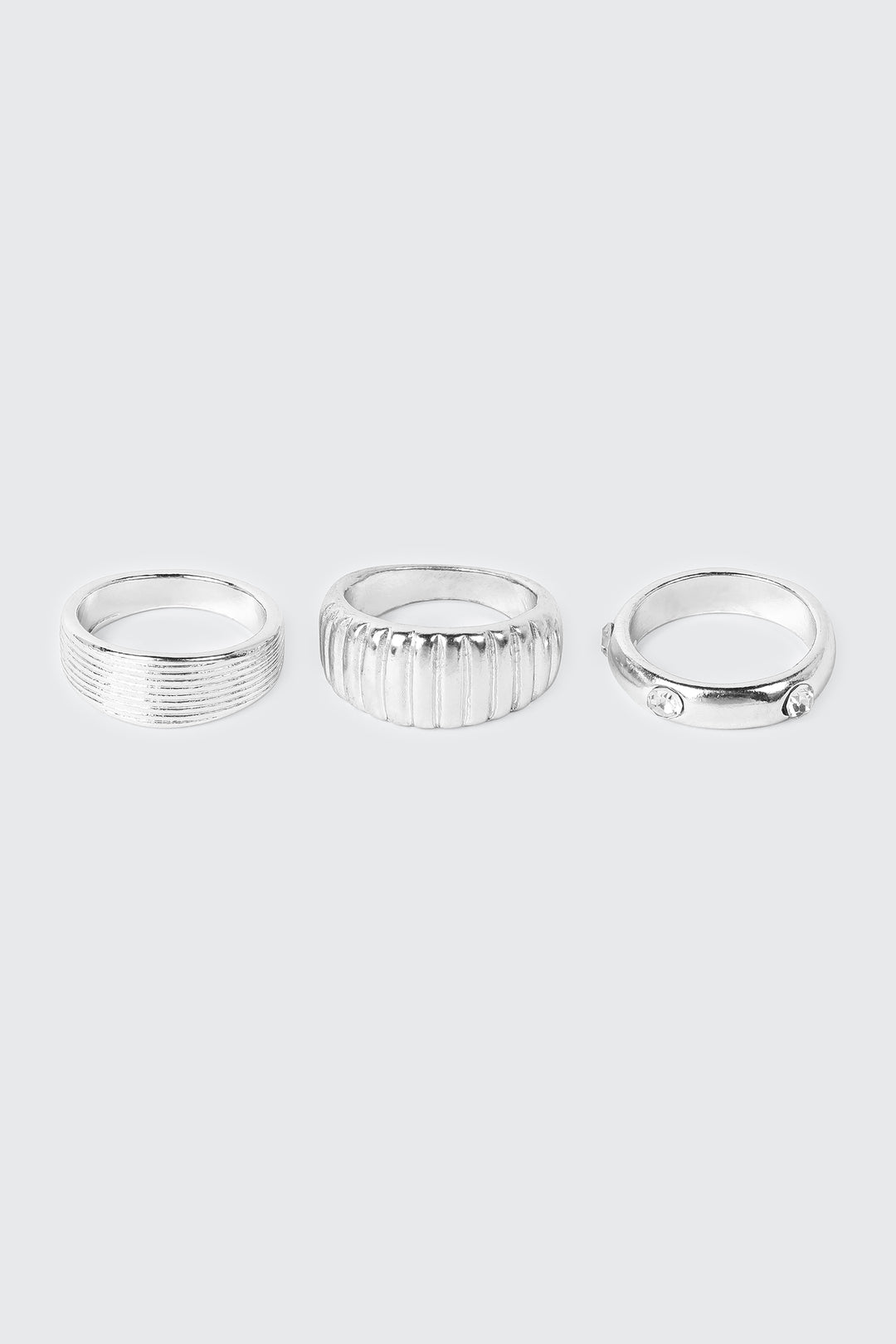 3-Pack Rivet and Stone Accent Rings