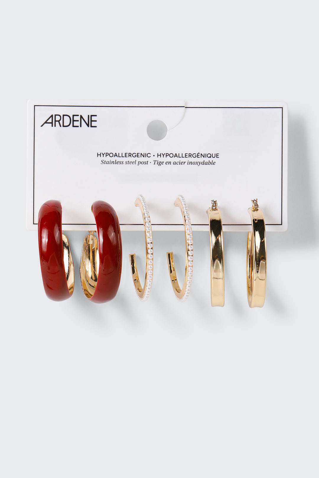 3-Pack Pearl Trim Hoop Earrings