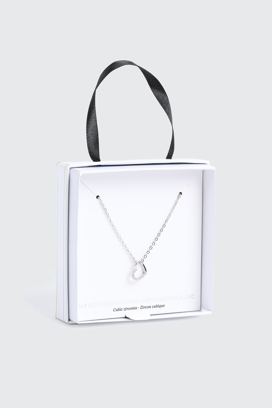 Collier cœur plaqué or blanc 14K