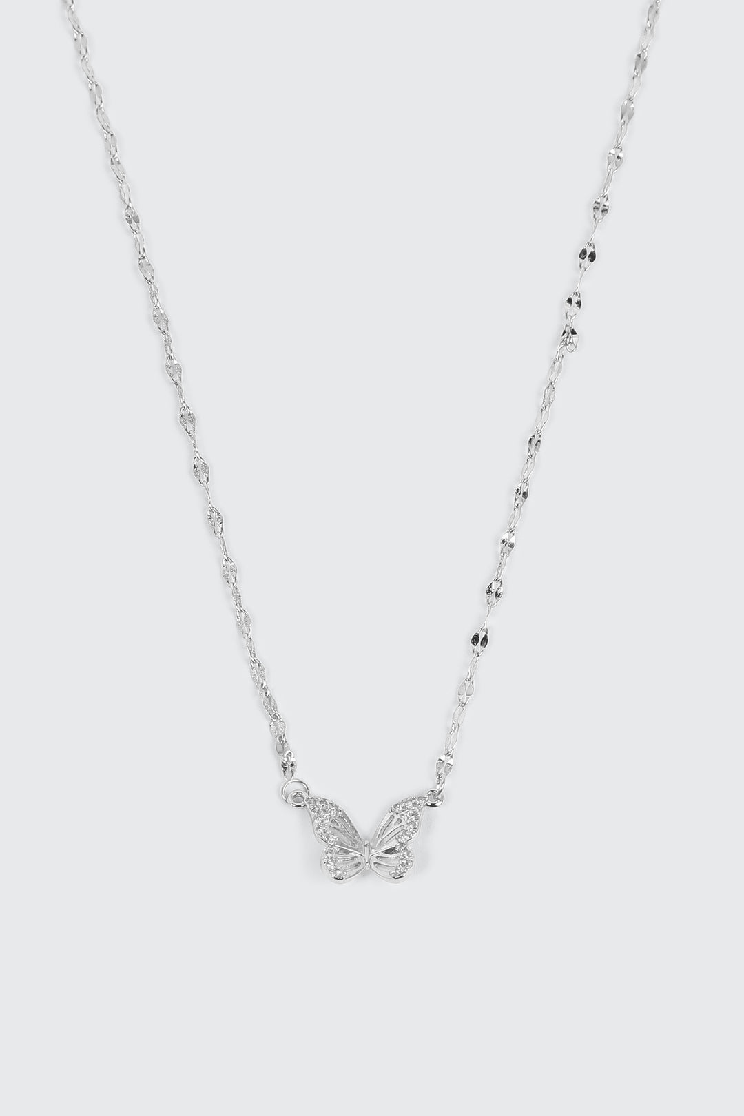 14K White Gold Plated Butterfly Necklace