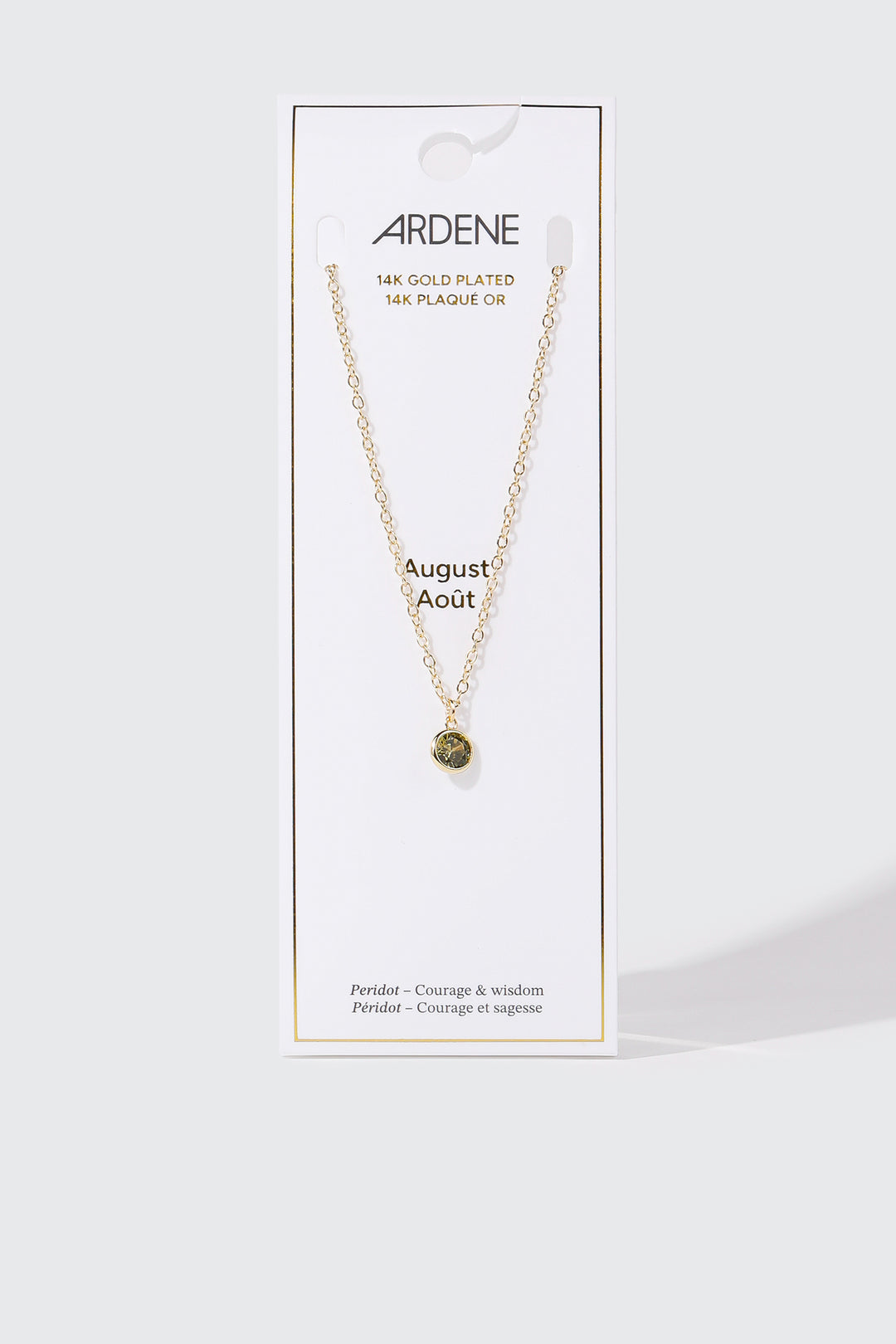 Collier plaqué or 14 k avec pierre de naissance d'août