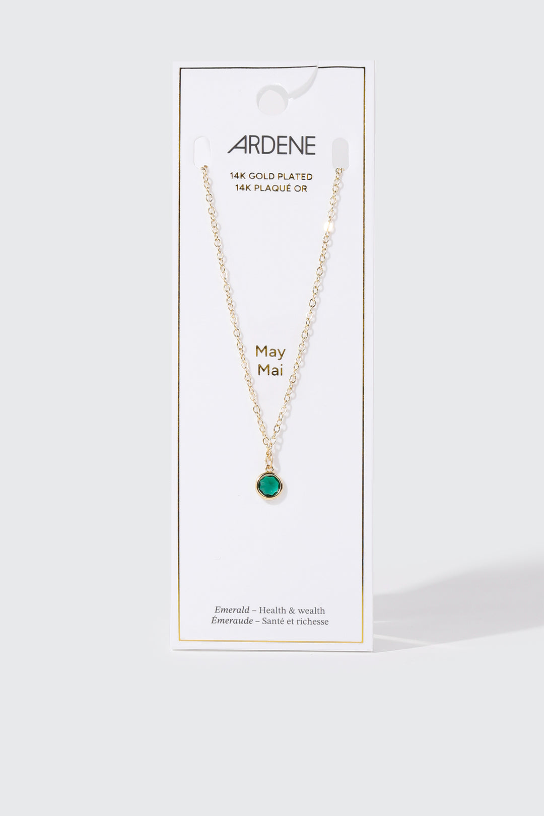Collier plaqué or 14 k avec pierre de naissance de mai