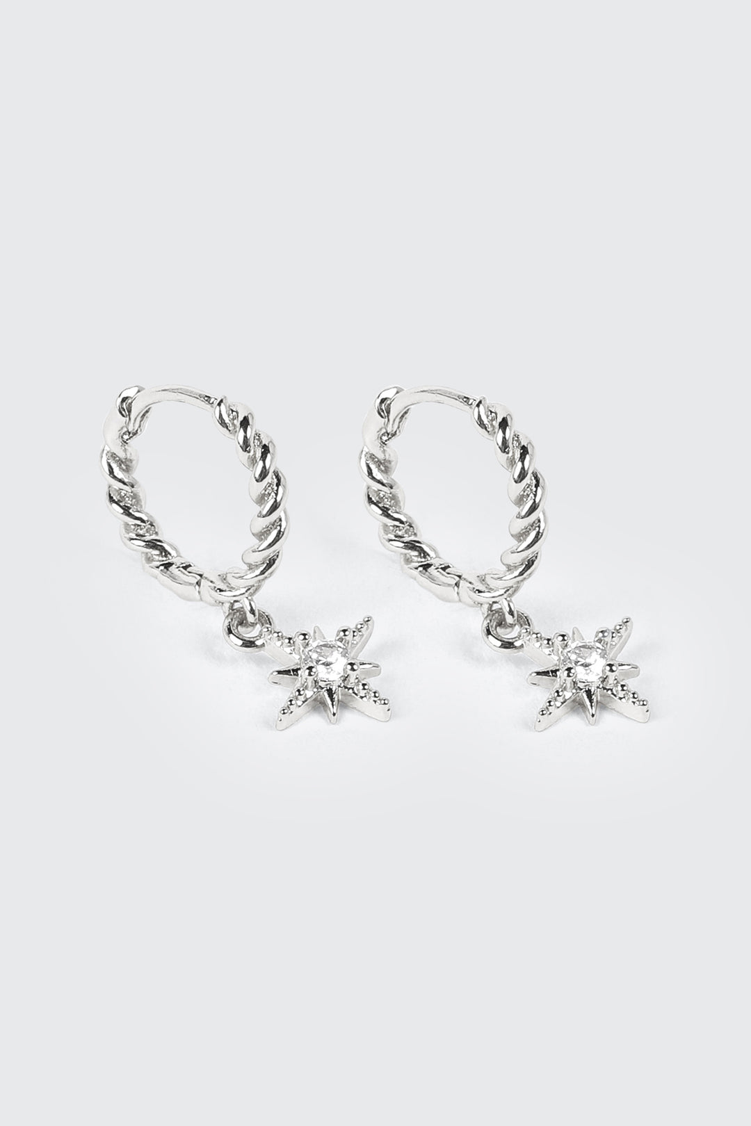 14K White Gold Plated Dangling Star Earrings