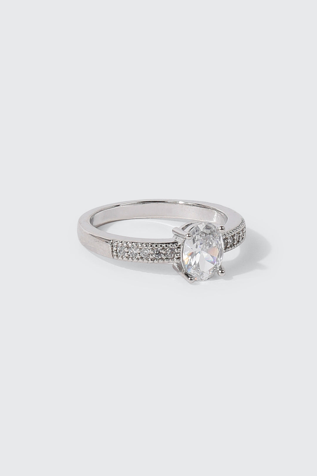 14K White Gold Plated Oval Ring
