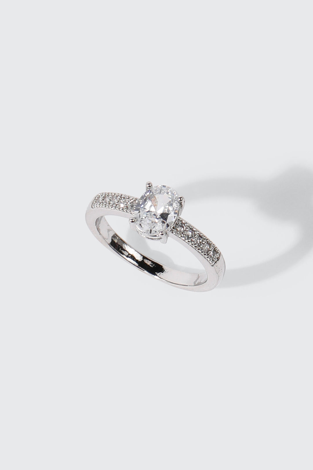 14K White Gold Plated Oval Ring