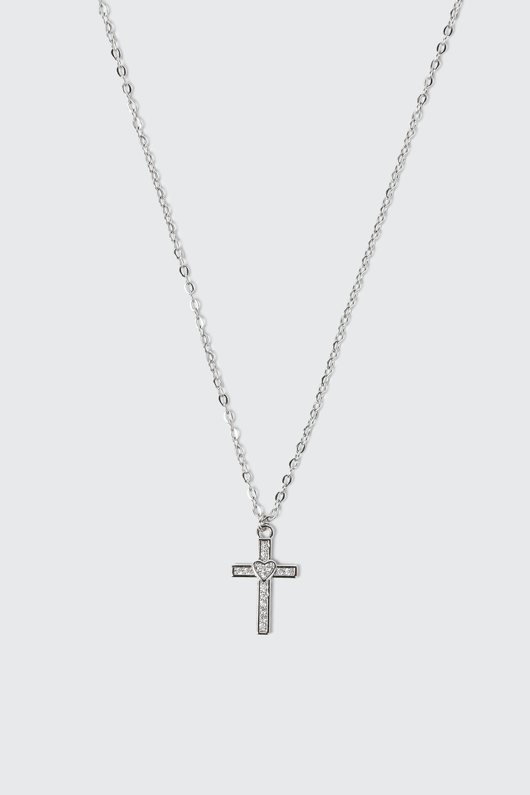 14K White Gold Plated CZ Cross Necklace