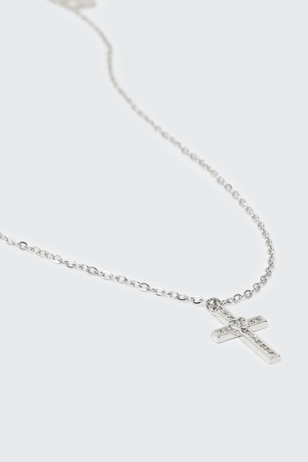 14K White Gold Plated CZ Cross Necklace