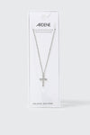 14K White Gold Plated CZ Cross Necklace