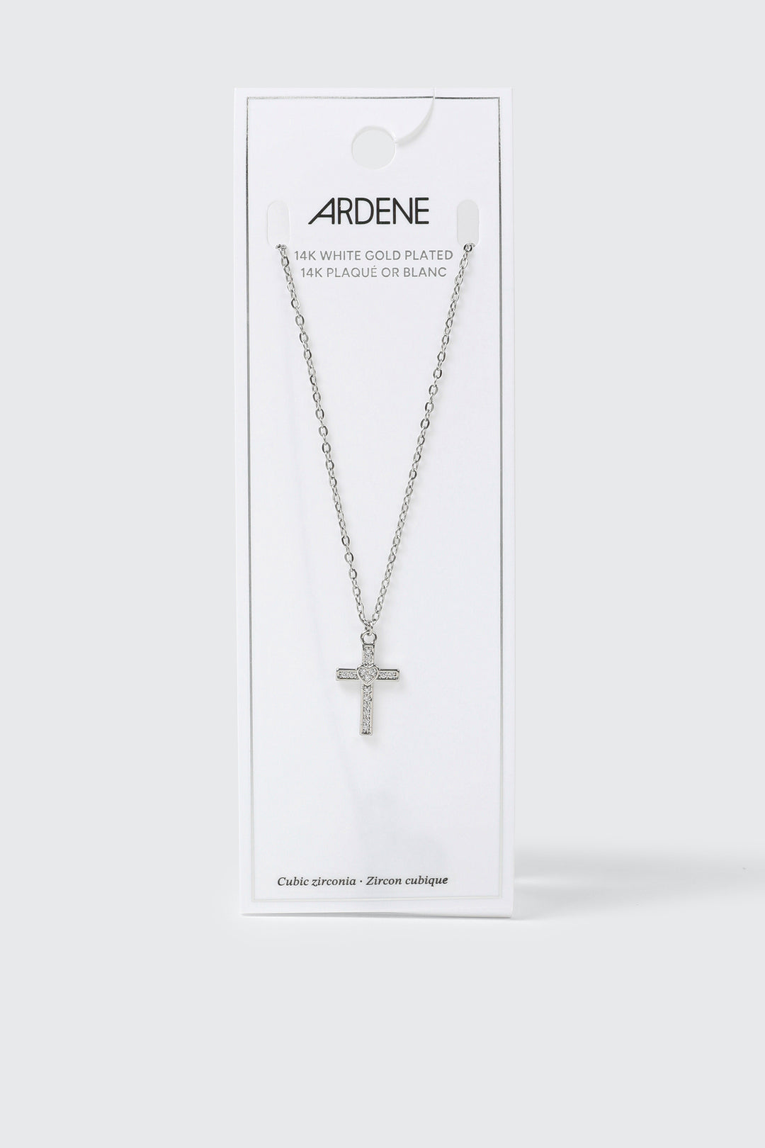 14K White Gold Plated CZ Cross Necklace