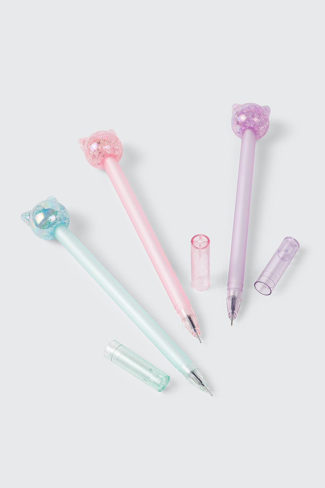 Lot de 3 stylos à bille à tête de chat