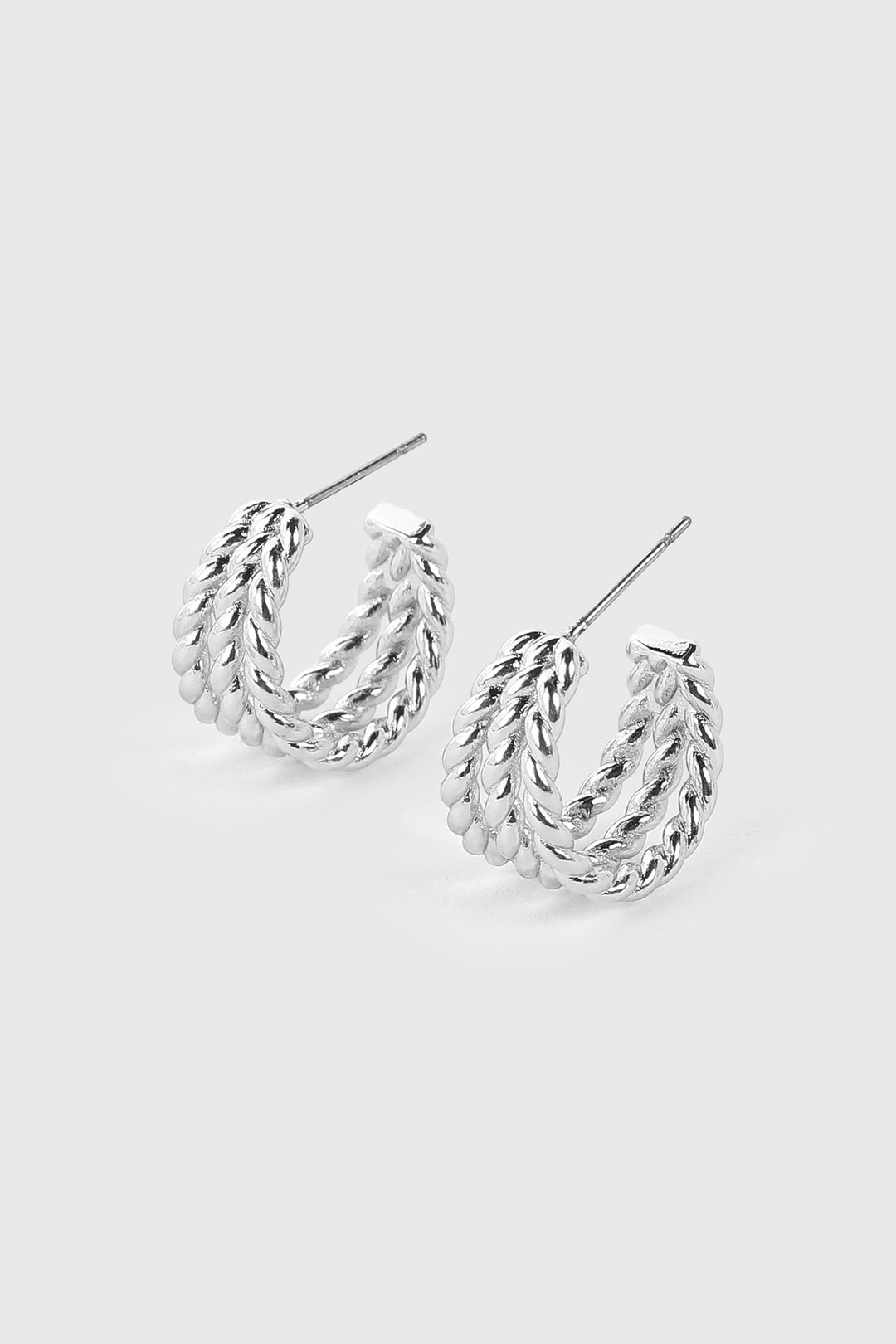 14K White Gold Twisted Hoop Earrings