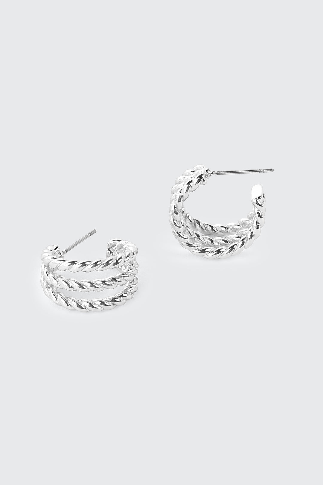 14K White Gold Twisted Hoop Earrings