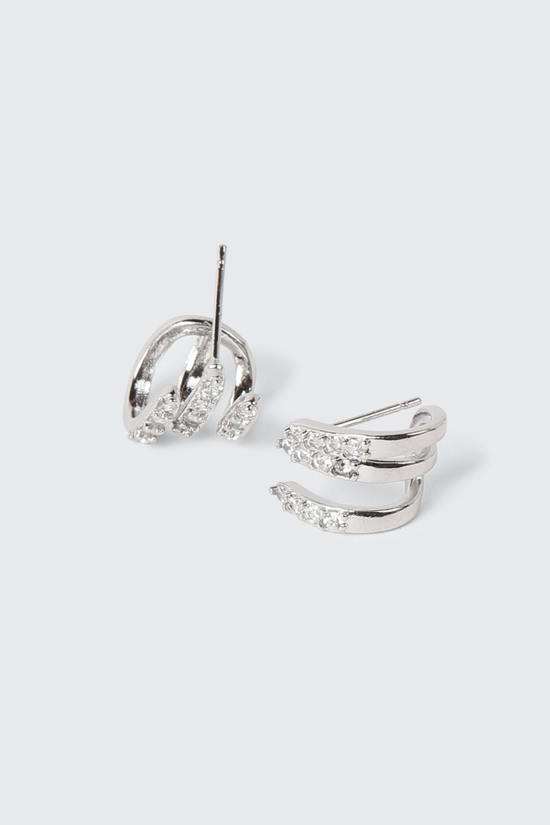 Triple Row Pavé Huggie Earrings