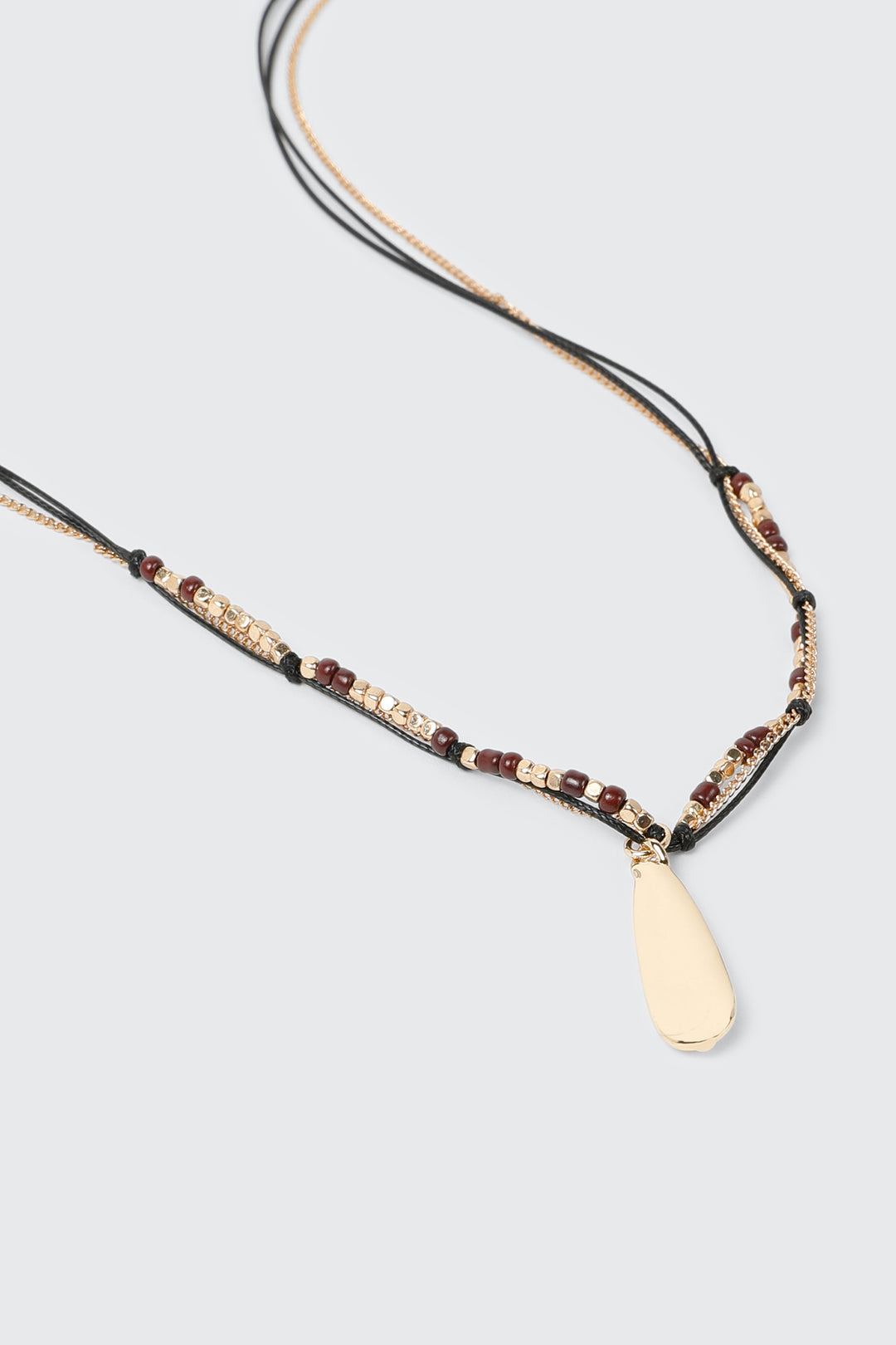Beaded Cord & Chain Pendant Necklace