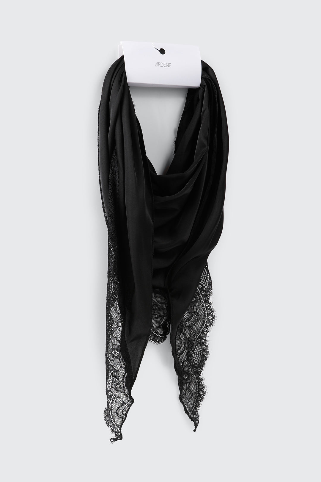 Triangular Satin Scarf with Lace Trim