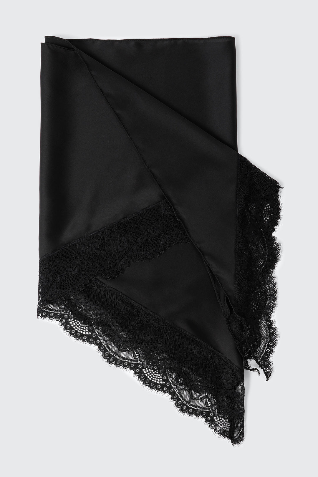 Triangular Satin Scarf with Lace Trim