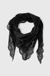 Triangular Satin Scarf with Lace Trim