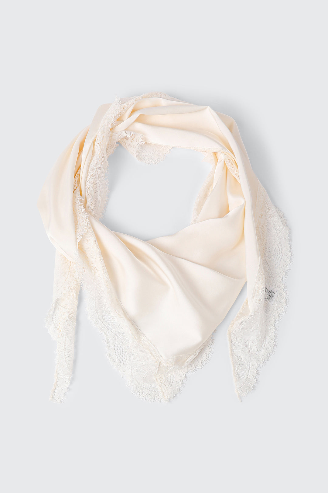 Triangular Satin Scarf with Lace Trim