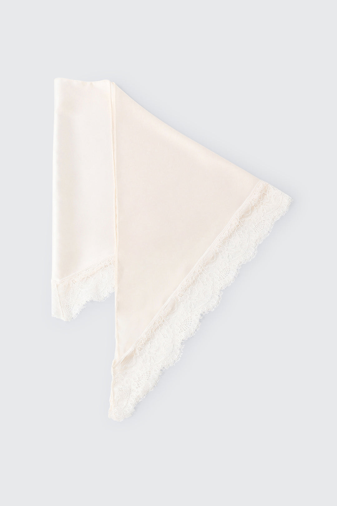Triangular Satin Scarf with Lace Trim