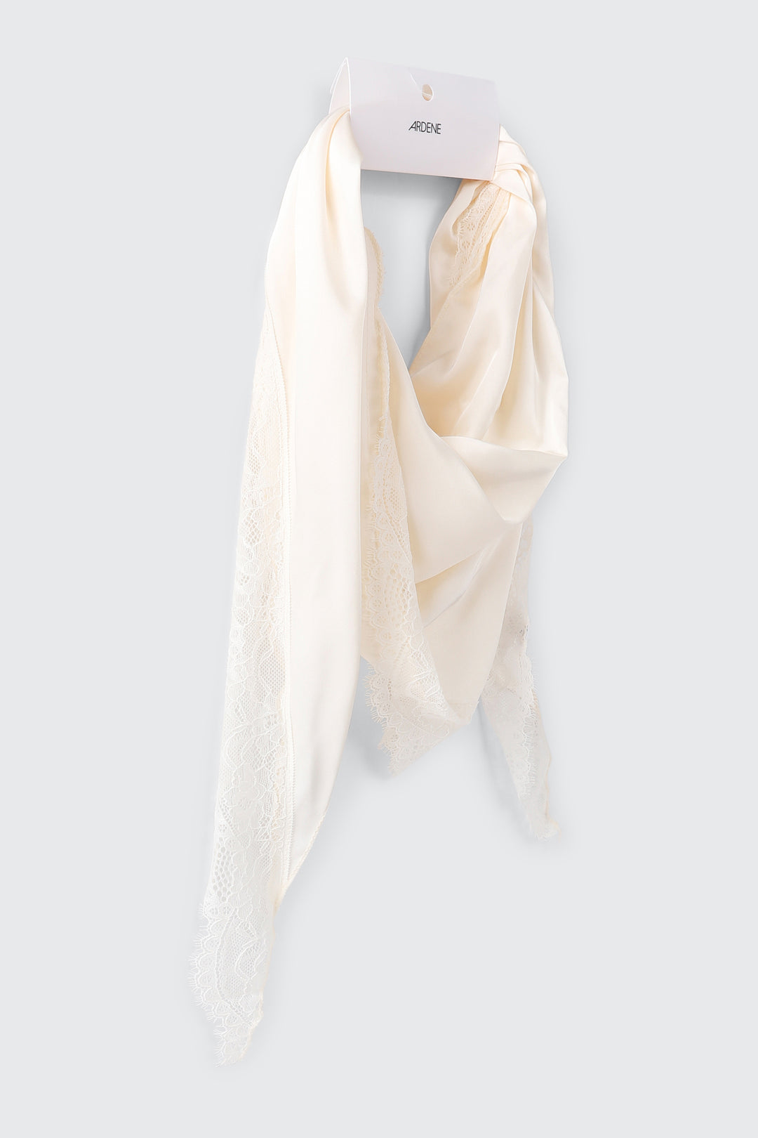 Triangular Satin Scarf with Lace Trim