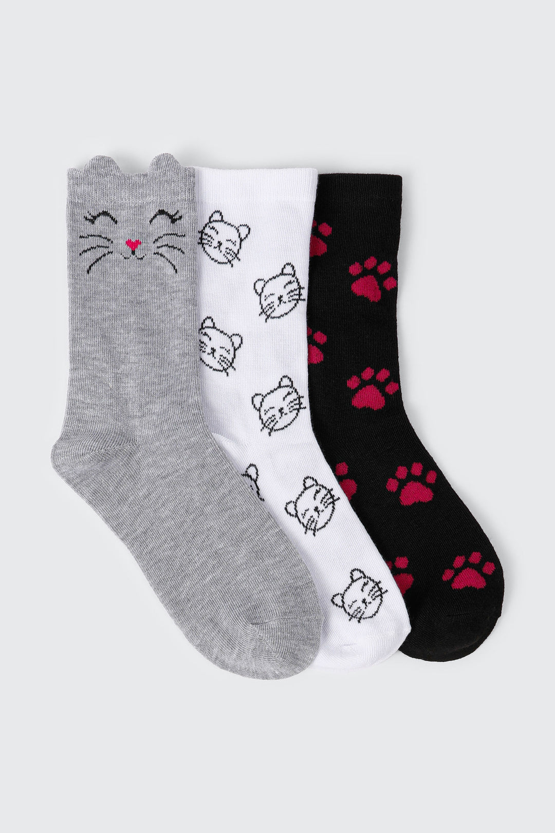 3-Pack Cat Crew Socks