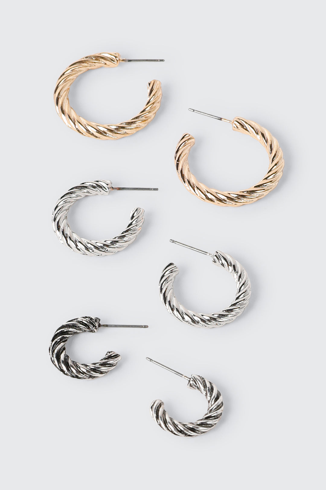 3-Pack Twisted Hoop Earrings