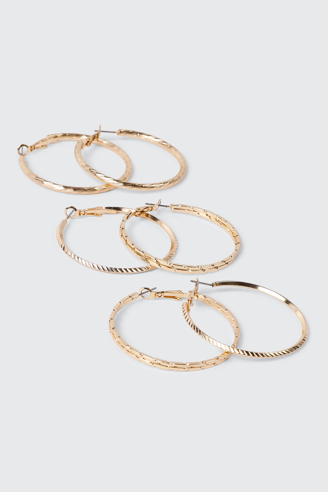 3 Pairs Textured Hoop Earrings