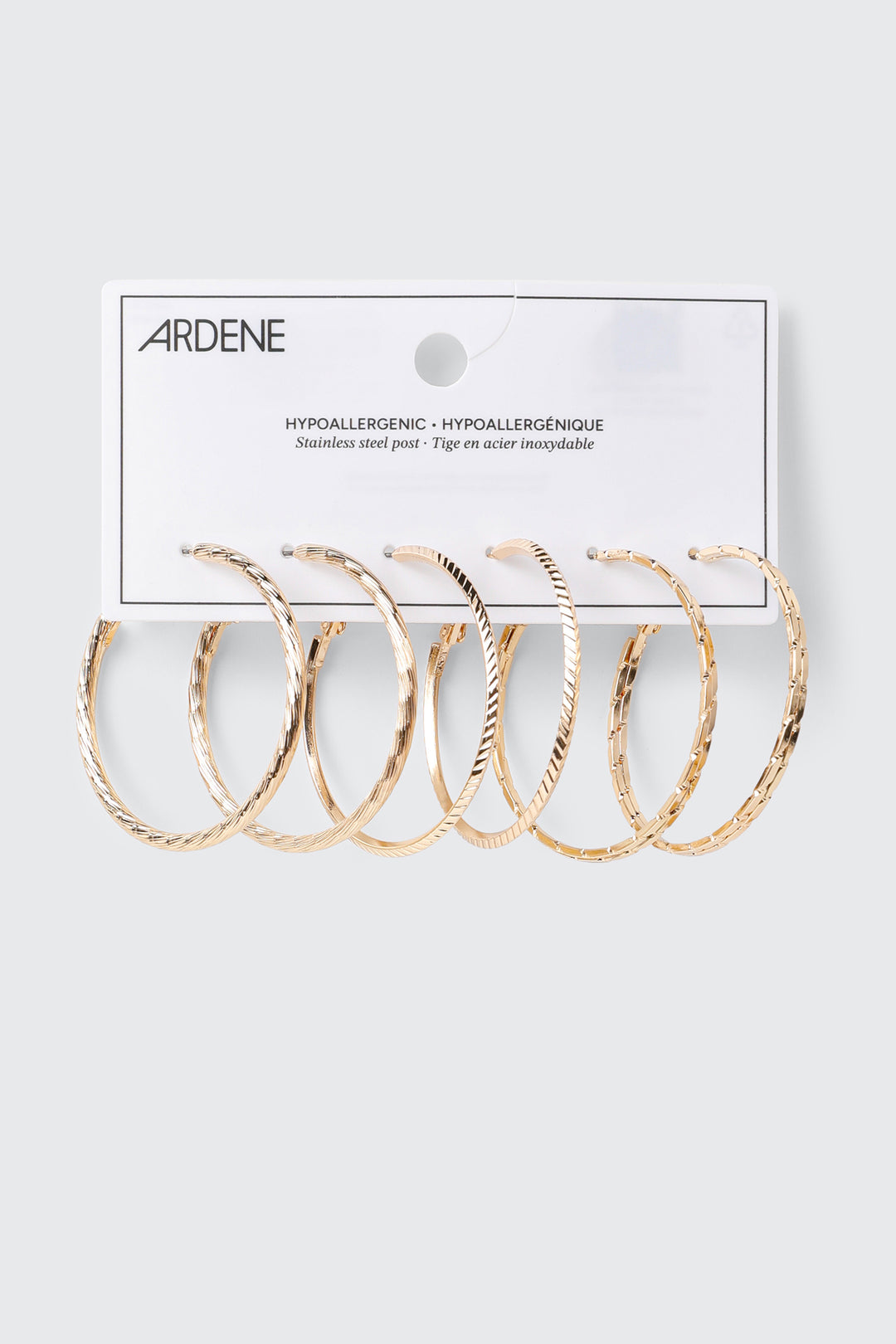 3 Pairs Textured Hoop Earrings
