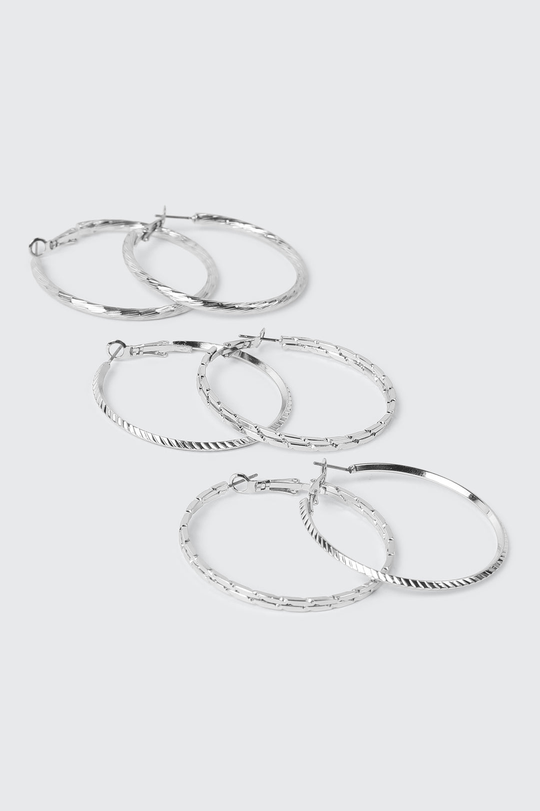 3 Pairs Textured Hoop Earrings
